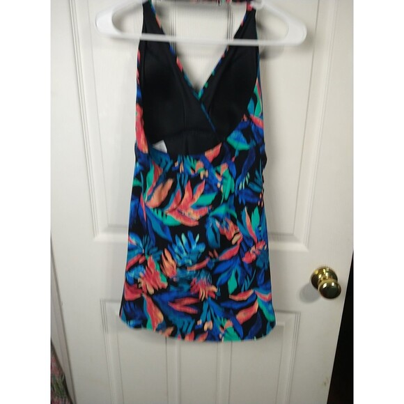 L.L. Bean Woman 10 Swimsuit Dress One Piece Tropical Halter Adjustable Strap Bra - Picture 10 of 10
